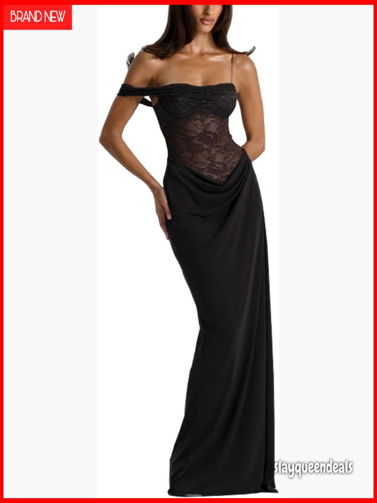 Sexy Lace Maxi Dress High Split Spaghetti Strap Backless Wedding Guest Formal